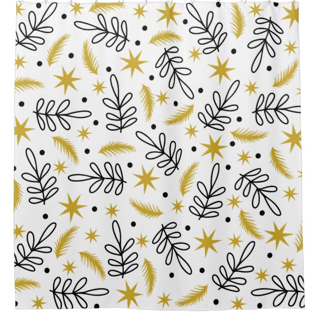 Seamless pattern with snowflakes and fir branches. shower curtain (Front)
