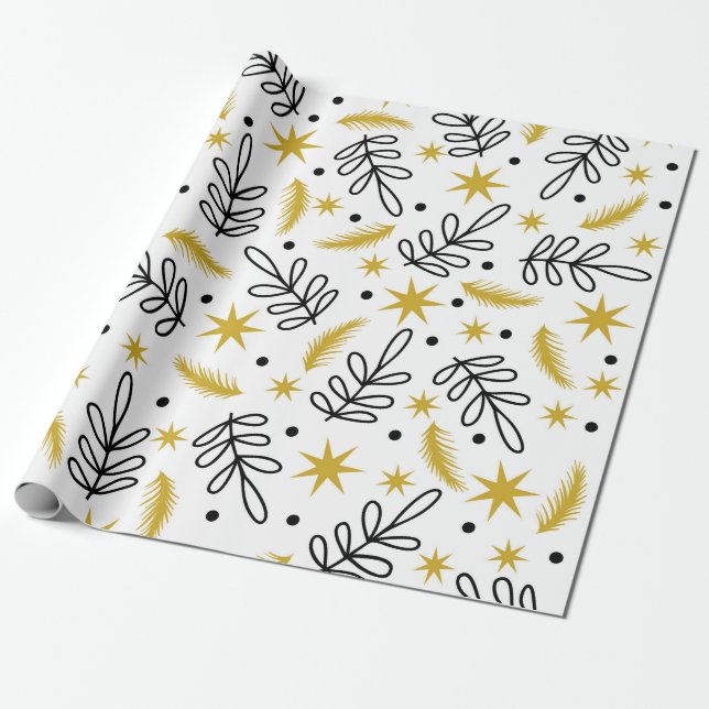 Seamless pattern with snowflakes and fir branches. wrapping paper (Unrolled)
