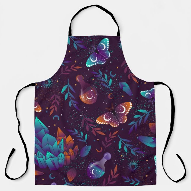 Seamless pattern with space butterfly, crystals, h apron (Front)