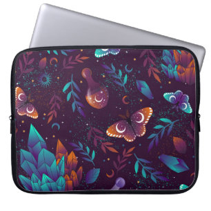 Seamless pattern with space butterfly, crystals, h laptop sleeve