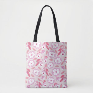 Seamless pattern with spring flowers herbs leaves tote bag