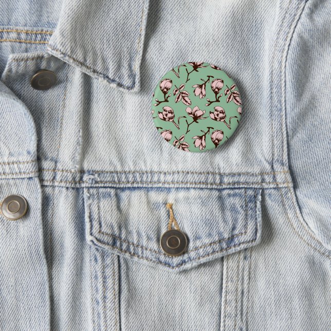 Seamless pattern with spring tree flower buds 6 cm round badge (In Situ)