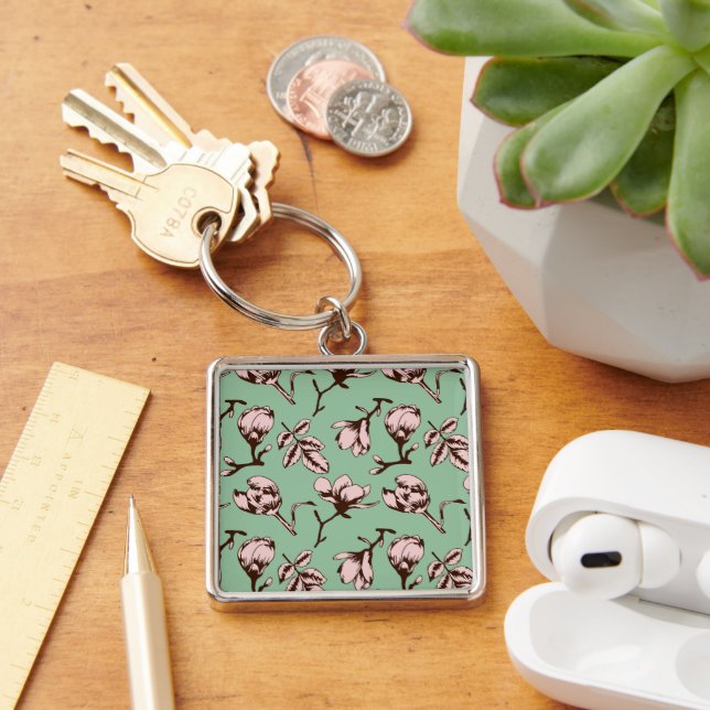 Seamless pattern with spring tree flower buds key ring (Desk)