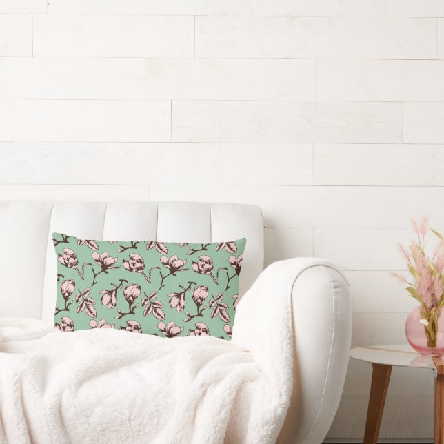 Seamless pattern with spring tree flower buds lumbar cushion (Couch)