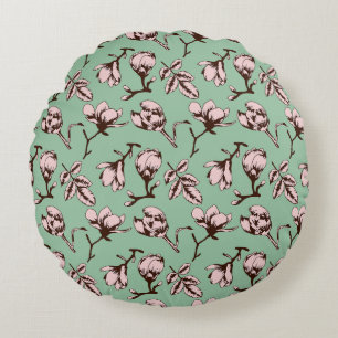 Seamless pattern with spring tree flower buds round cushion