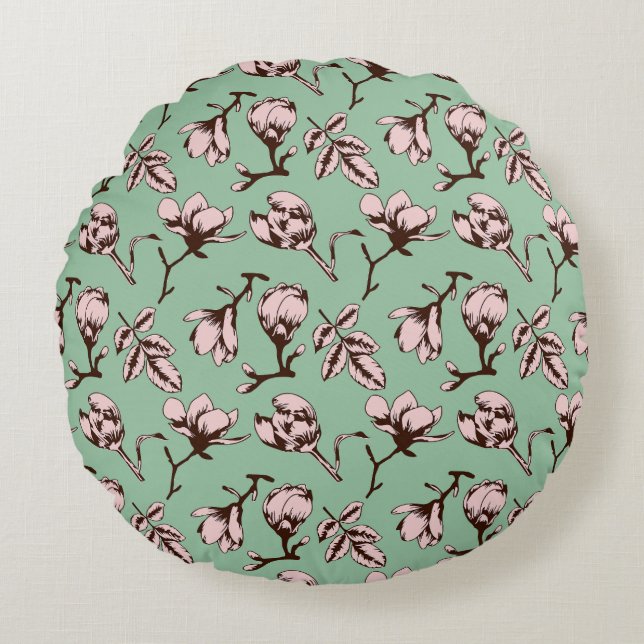 Seamless pattern with spring tree flower buds round cushion (Front)