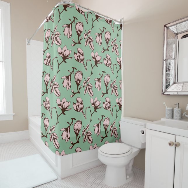 Seamless pattern with spring tree flower buds shower curtain (In Situ)