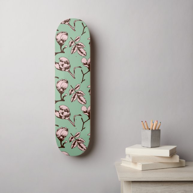 Seamless pattern with spring tree flower buds skateboard (Wall Art)