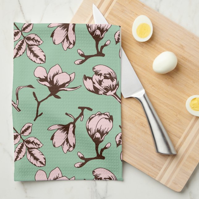 Seamless pattern with spring tree flower buds tea towel (Quarter Fold)