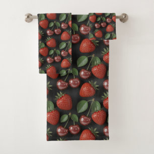 Seamless Pattern with Strawberries and Cherries Bath Towel Set