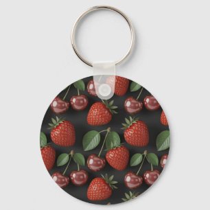 Seamless Pattern with Strawberries and Cherries Key Ring