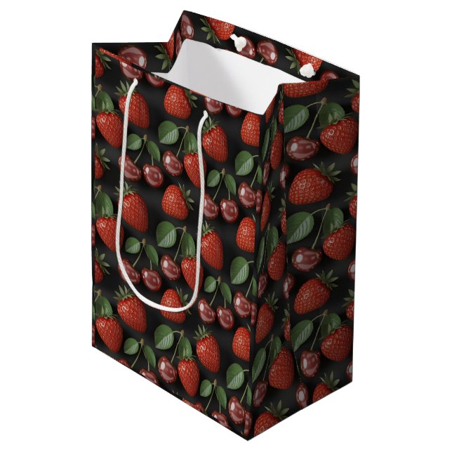 Seamless Pattern with Strawberries and Cherries Medium Gift Bag (Front Angled)