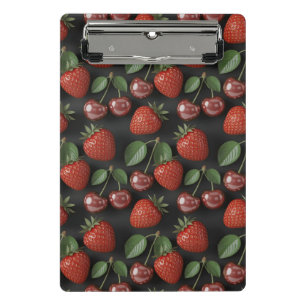 Seamless Pattern with Strawberries and Cherries Mini Clipboard