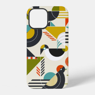 Seamless pattern with stylised birds in retro bauh iPhone 12 case