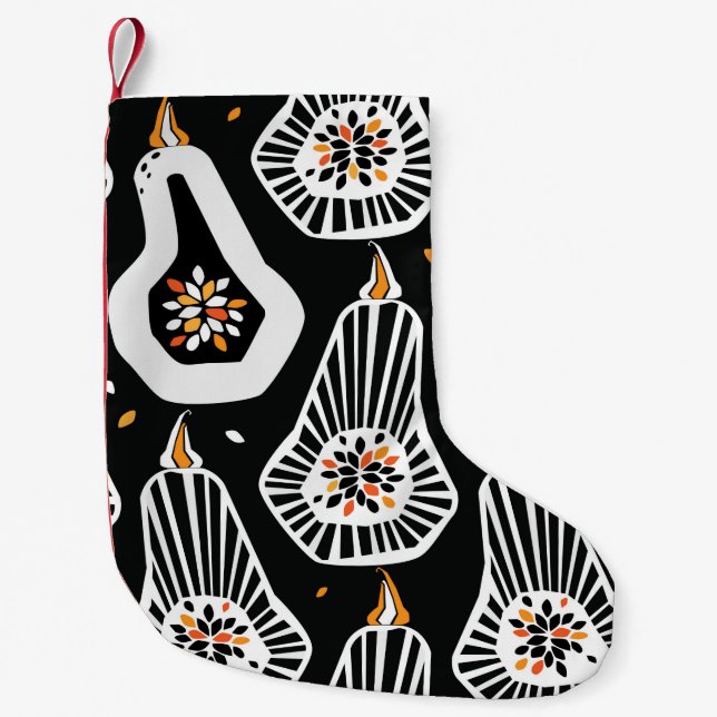 Seamless pattern with stylised pumpkins and seeds small christmas stocking (Front)