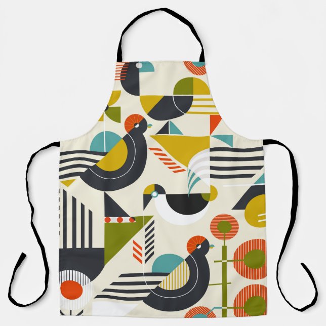 Seamless pattern with stylized birds in retro bauh apron (Front)