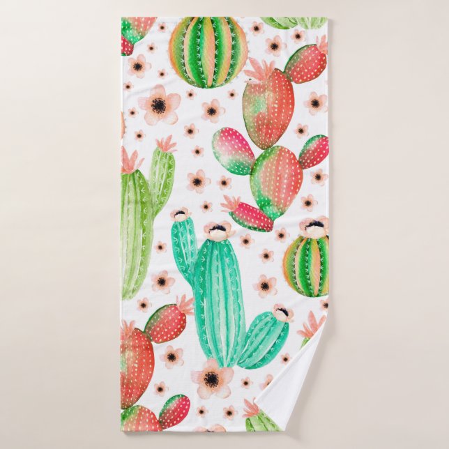 Seamless pattern with succulents. Watercolor cactu Bath Towel (Bath Towel)