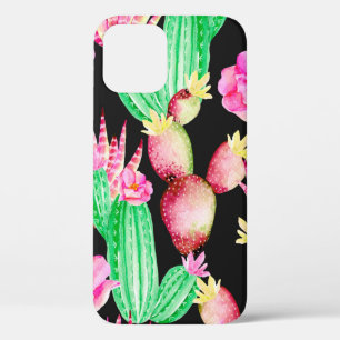 Seamless pattern with succulents. Watercolor cactu iPhone 12 Case