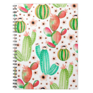 Seamless pattern with succulents. Watercolor cactu Notebook