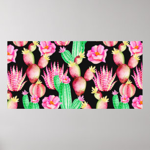 Seamless pattern with succulents. Watercolor cactu Poster