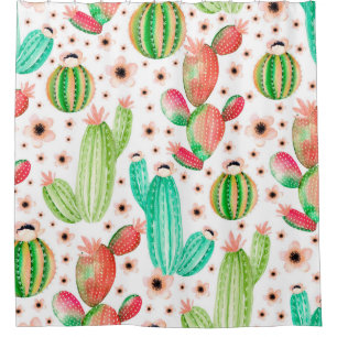 Seamless pattern with succulents. Watercolor cactu Shower Curtain