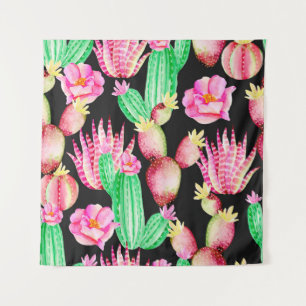 Seamless pattern with succulents. Watercolor cactu Tapestry