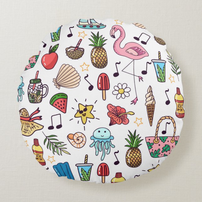 Seamless pattern with summer elements. illustratio round cushion (Front)