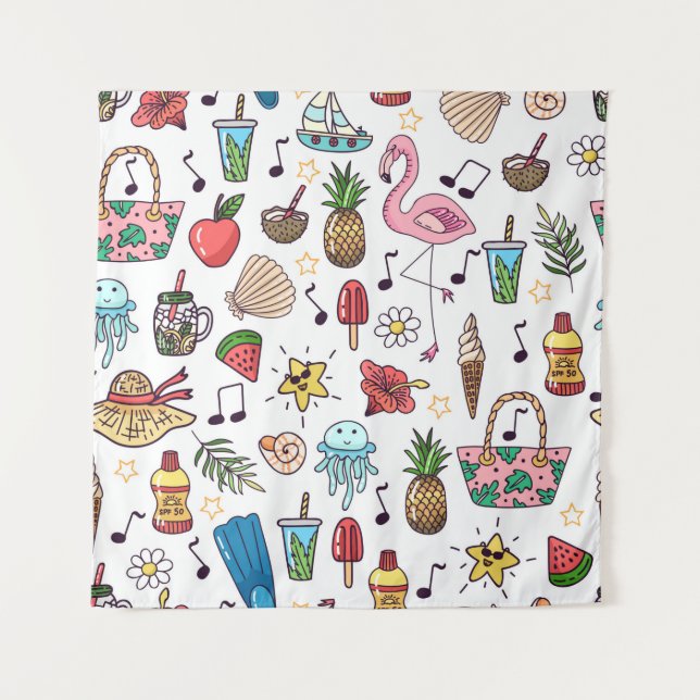 Seamless pattern with summer elements. illustratio tapestry (Front)