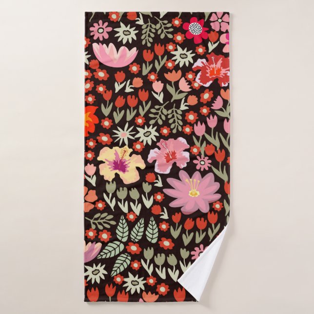 Seamless pattern with sunflowers asters tulips bath towel (Bath Towel)