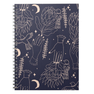 Seamless pattern with the outlines of hands, flowe notebook