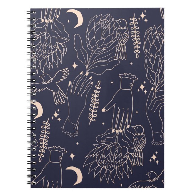 Seamless pattern with the outlines of hands, flowe notebook (Front)