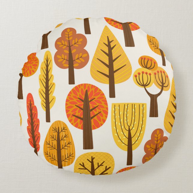 Seamless pattern with trees. Autumn Round Cushion (Front)