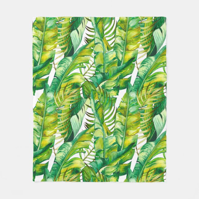 Seamless pattern with tropical banana leaves. Wate Fleece Blanket (Front)