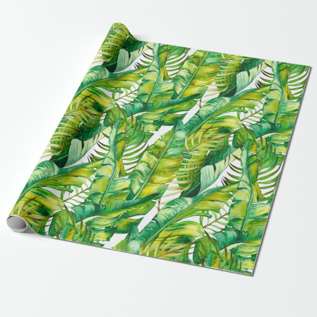 Seamless pattern with tropical banana leaves. Wate Wrapping Paper (Unrolled)