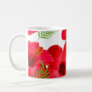 Seamless pattern with tropical flower, palm leave coffee mug