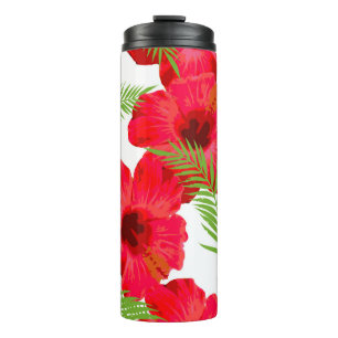 Seamless pattern with tropical flower, palm leave thermal tumbler