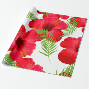Seamless pattern with tropical flower, palm leave wrapping paper