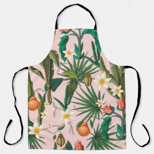 Seamless pattern with tropical leaf, flowers and f apron