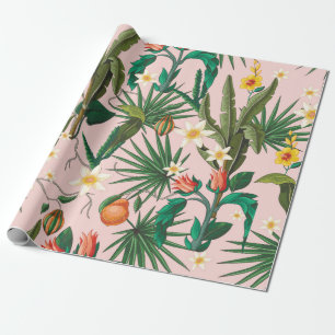 Seamless pattern with tropical leaf, flowers and f wrapping paper
