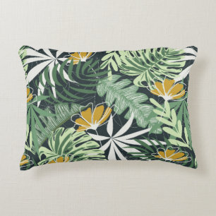 Seamless pattern with tropical leaves and flowers decorative cushion