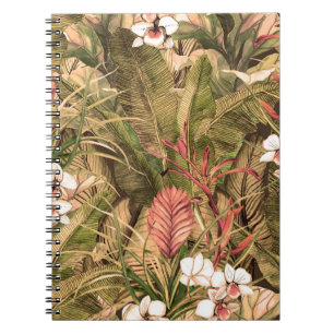 Seamless pattern with tropical leaves and flowers. notebook