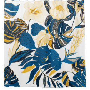 Seamless pattern with tropical leaves and flowers shower curtain