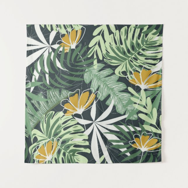 Seamless pattern with tropical leaves and flowers  tapestry (Front)