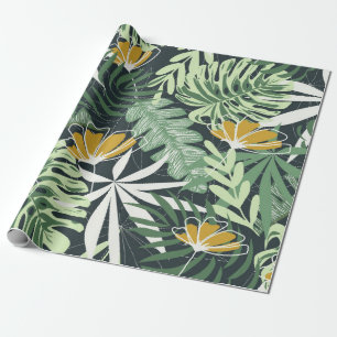 Seamless pattern with tropical leaves and flowers  wrapping paper