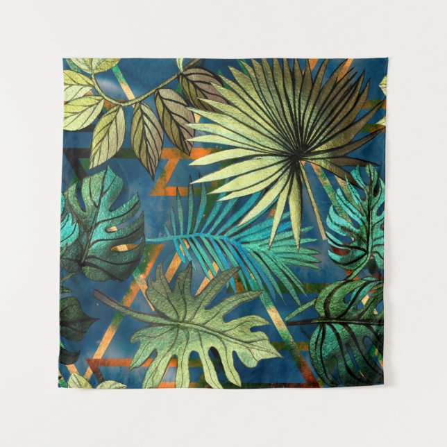 Seamless pattern with tropical leaves and geometri tapestry (Front)
