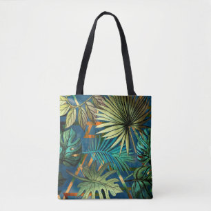 Seamless pattern with tropical leaves and geometri tote bag
