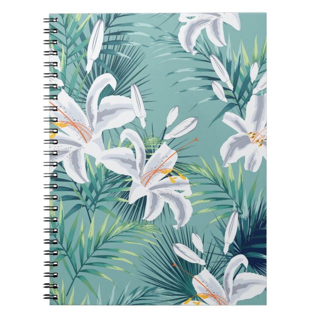 Seamless pattern with tropical leaves and royal wh notebook (Front)