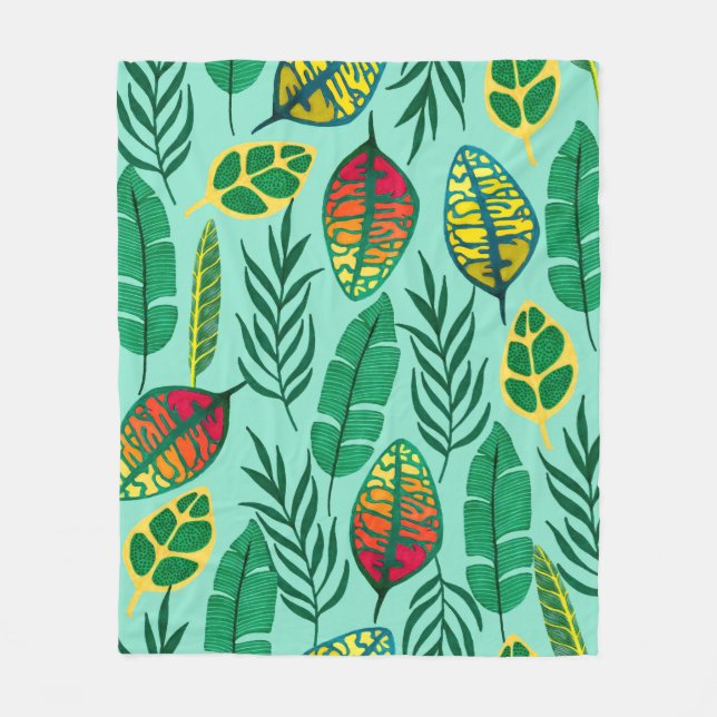 Seamless pattern with tropical leaves. Gouache art Fleece Blanket (Front)