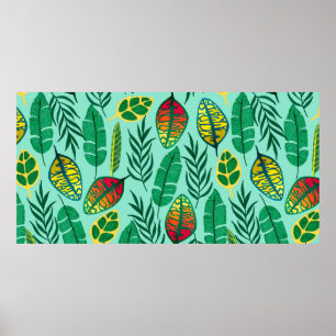 Seamless pattern with tropical leaves. Gouache art Poster