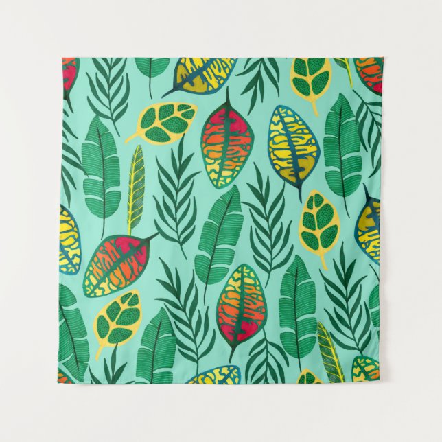 Seamless pattern with tropical leaves. Gouache art Tapestry (Front)